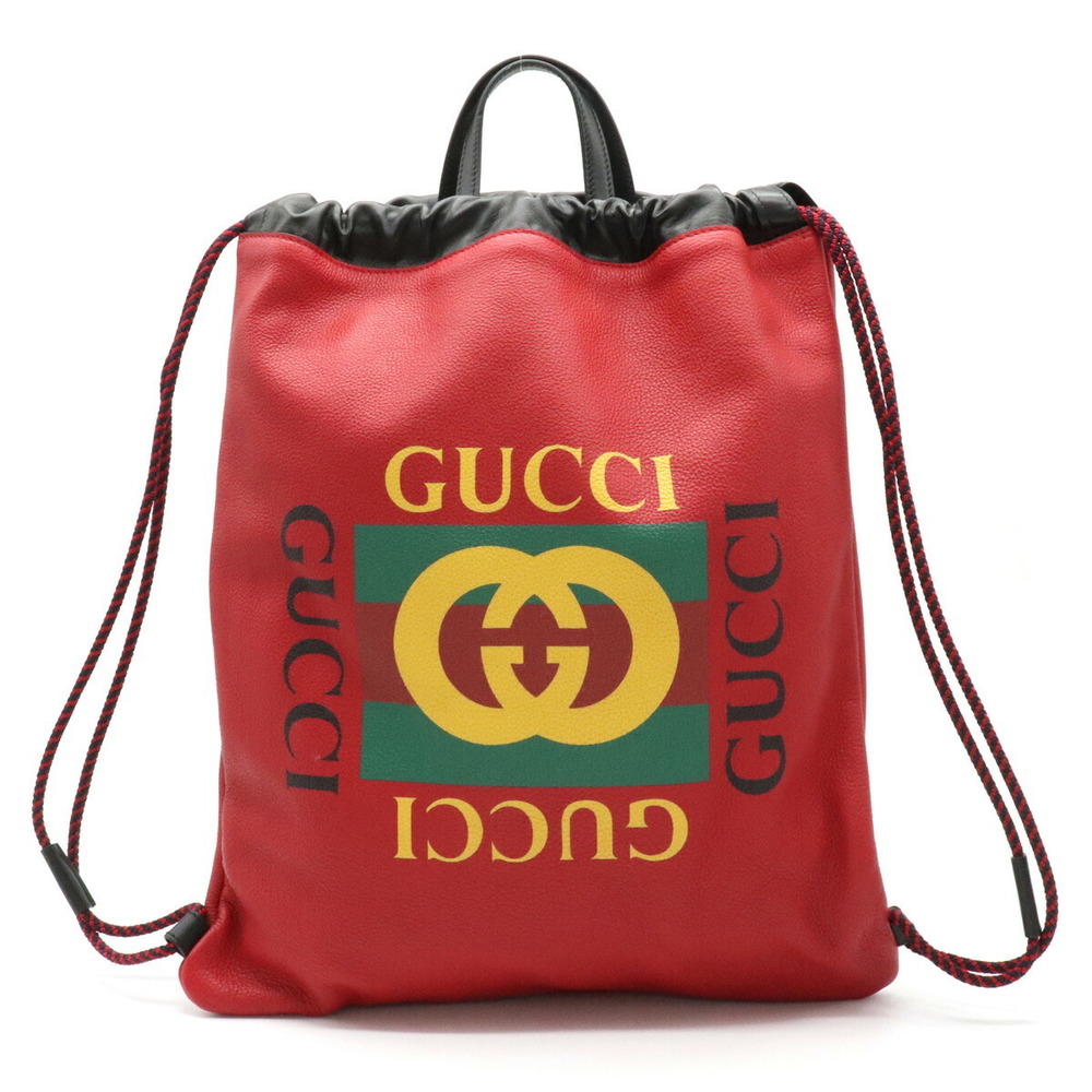 Gucci Logo Print 2way Drawstring Backpack Leather… - image 1